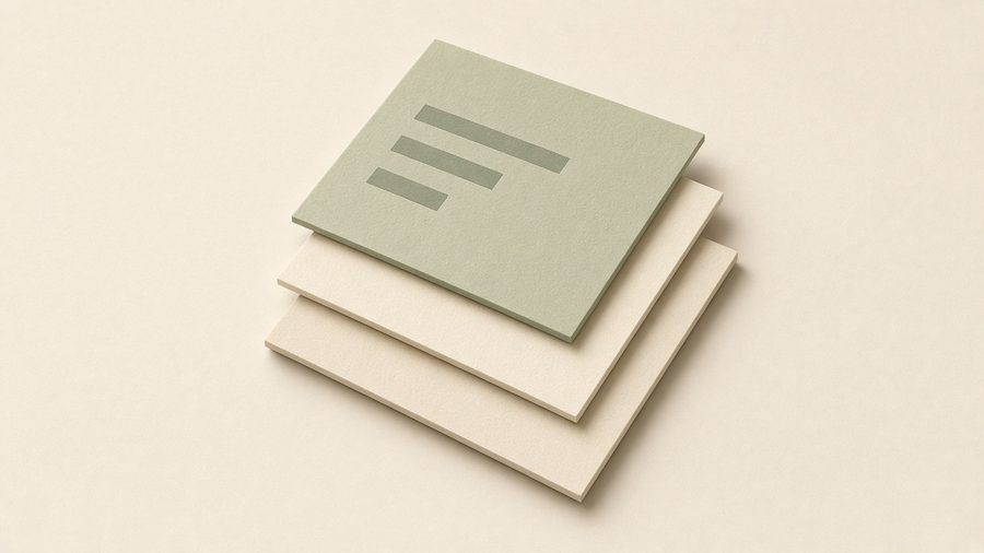 Three stacked cards, the top one marked with three bars of different lengths.